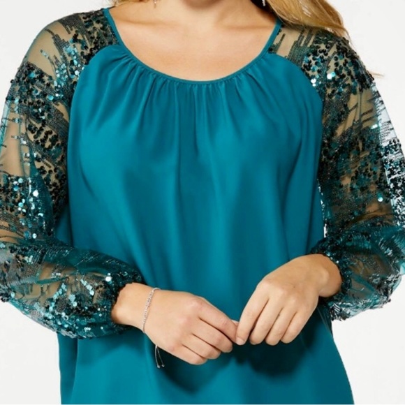 CATO SEQUIN BLOUSE VACAY READY 22/24 NWT WOMEN PLUS SIZE - Picture 1 of 11